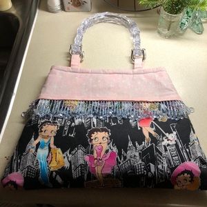 Betty Boop City Scene Fringe Beaded Handmade Bag